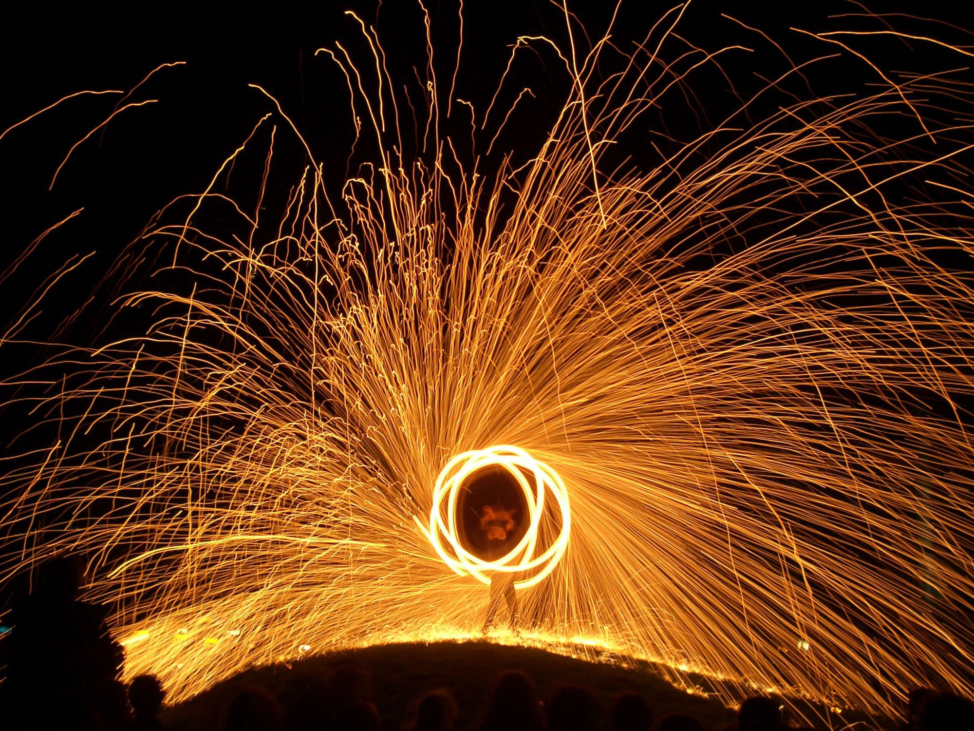 Abschluss-Highlight der Feuershow mit speziellen Funken-Effekten